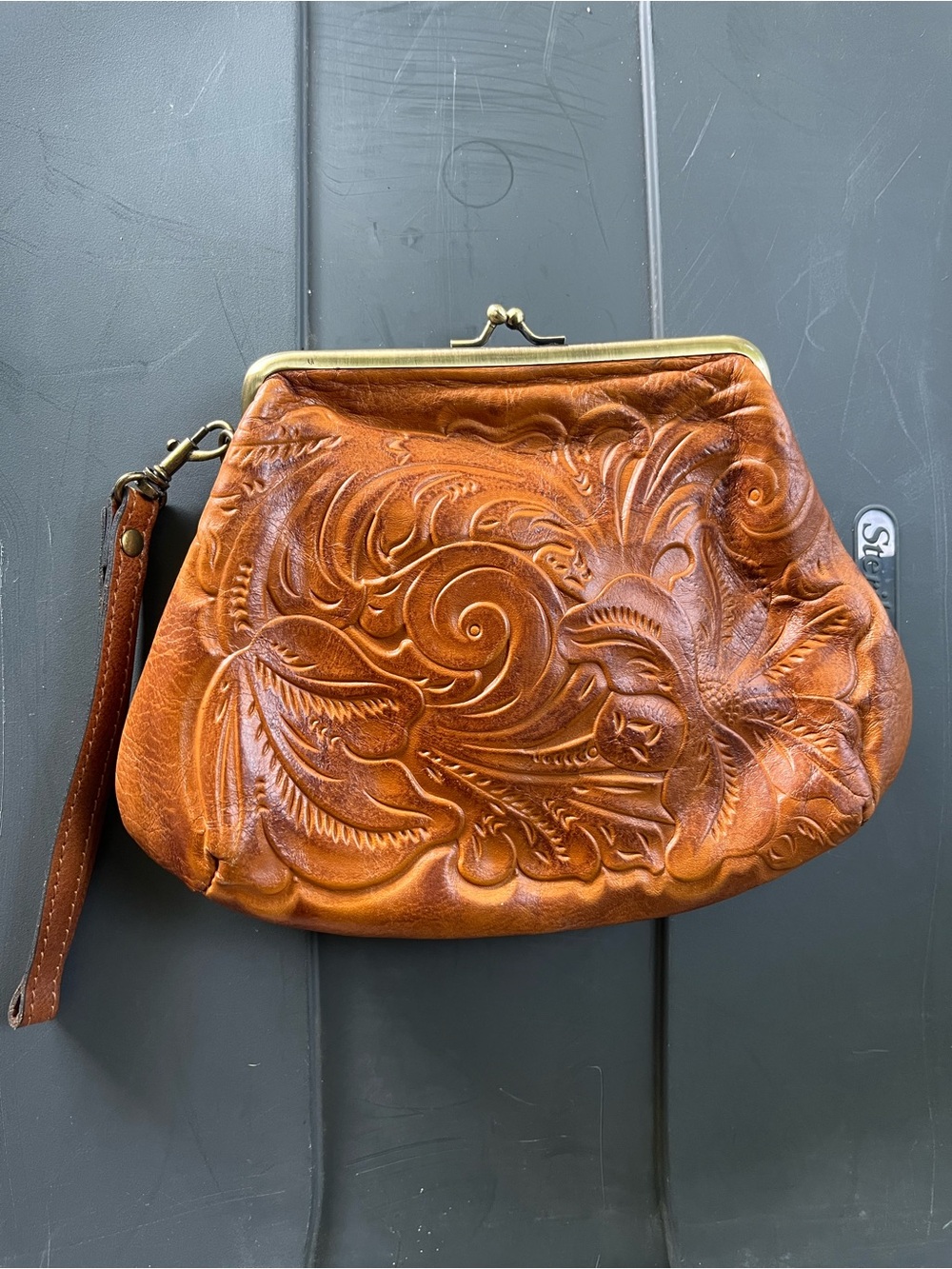 Patricia Nash Embossed Leather Wristlet Clutch - Tan Brown